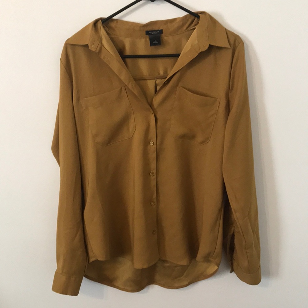 Mustard Color Blouse with Button-up Sleeves